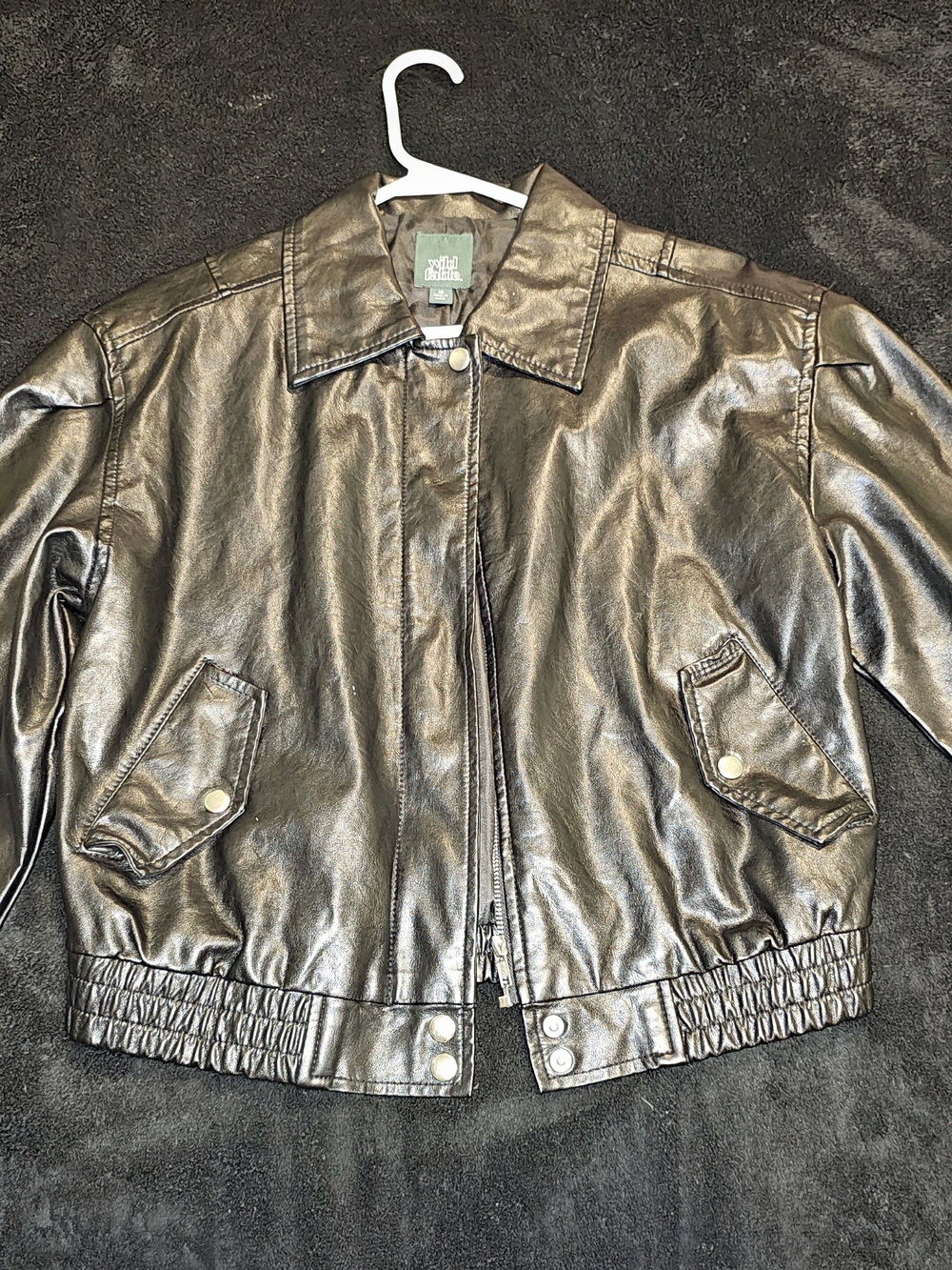 wild fable Metallic Black Faux Leather Bomber
